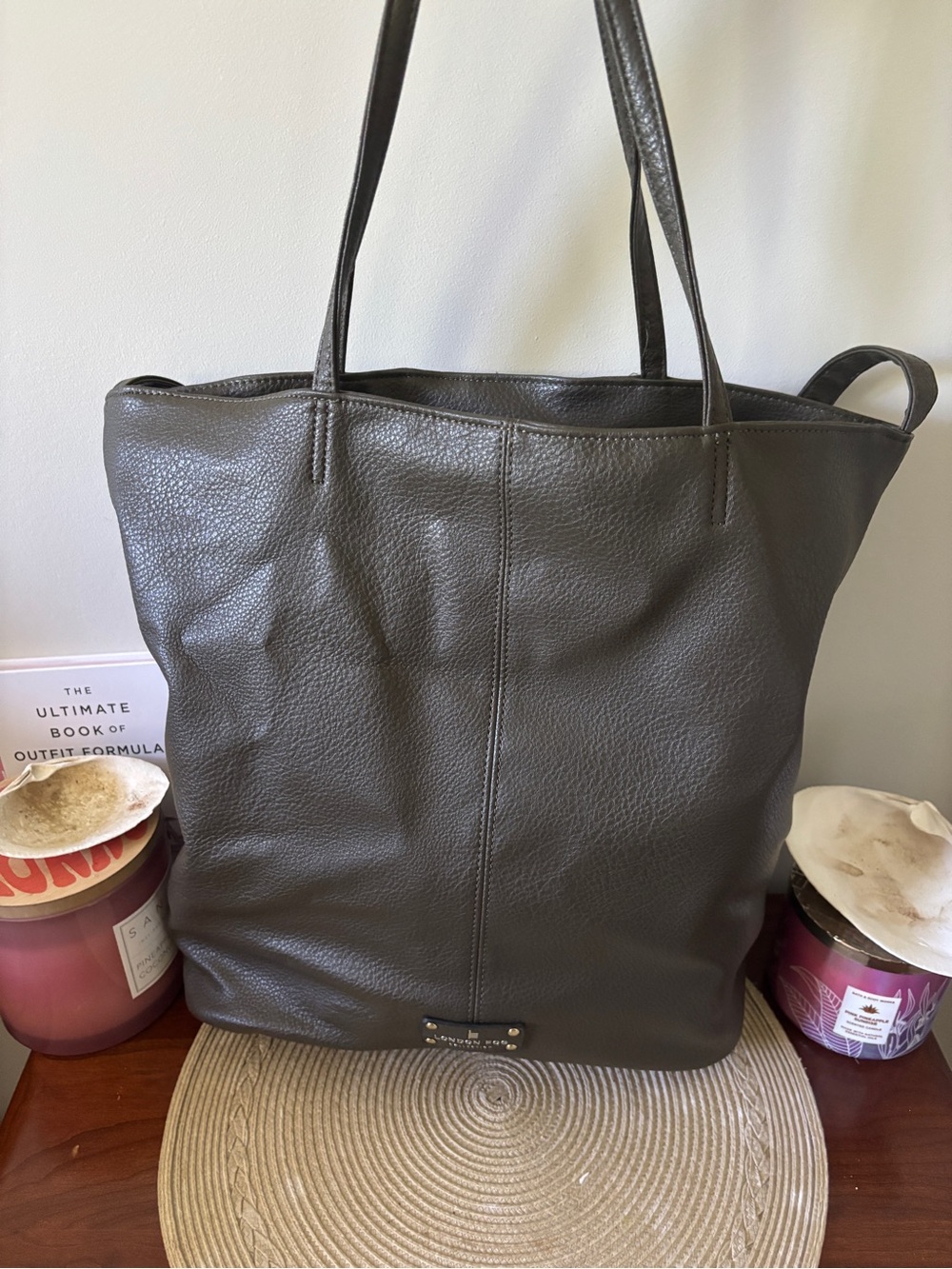 London Fog Brown Pebbled Leather Tote Bag